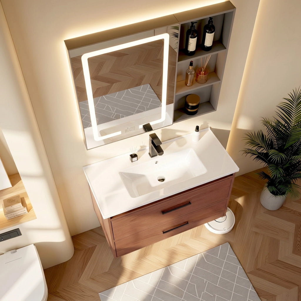 Mobile bagno 75 cm in rosso marrone con 2 cassetti ampi