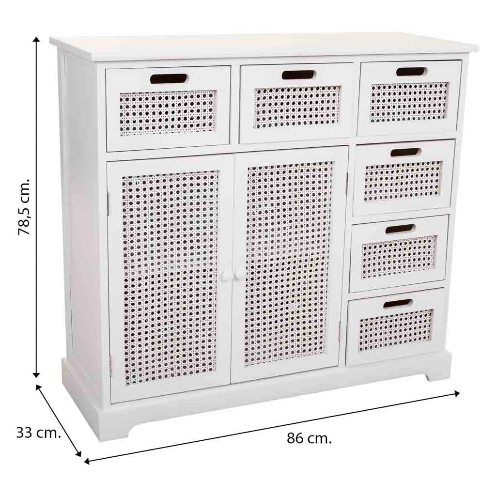 Credenza in legno e rete bianca 86x33x78,5h