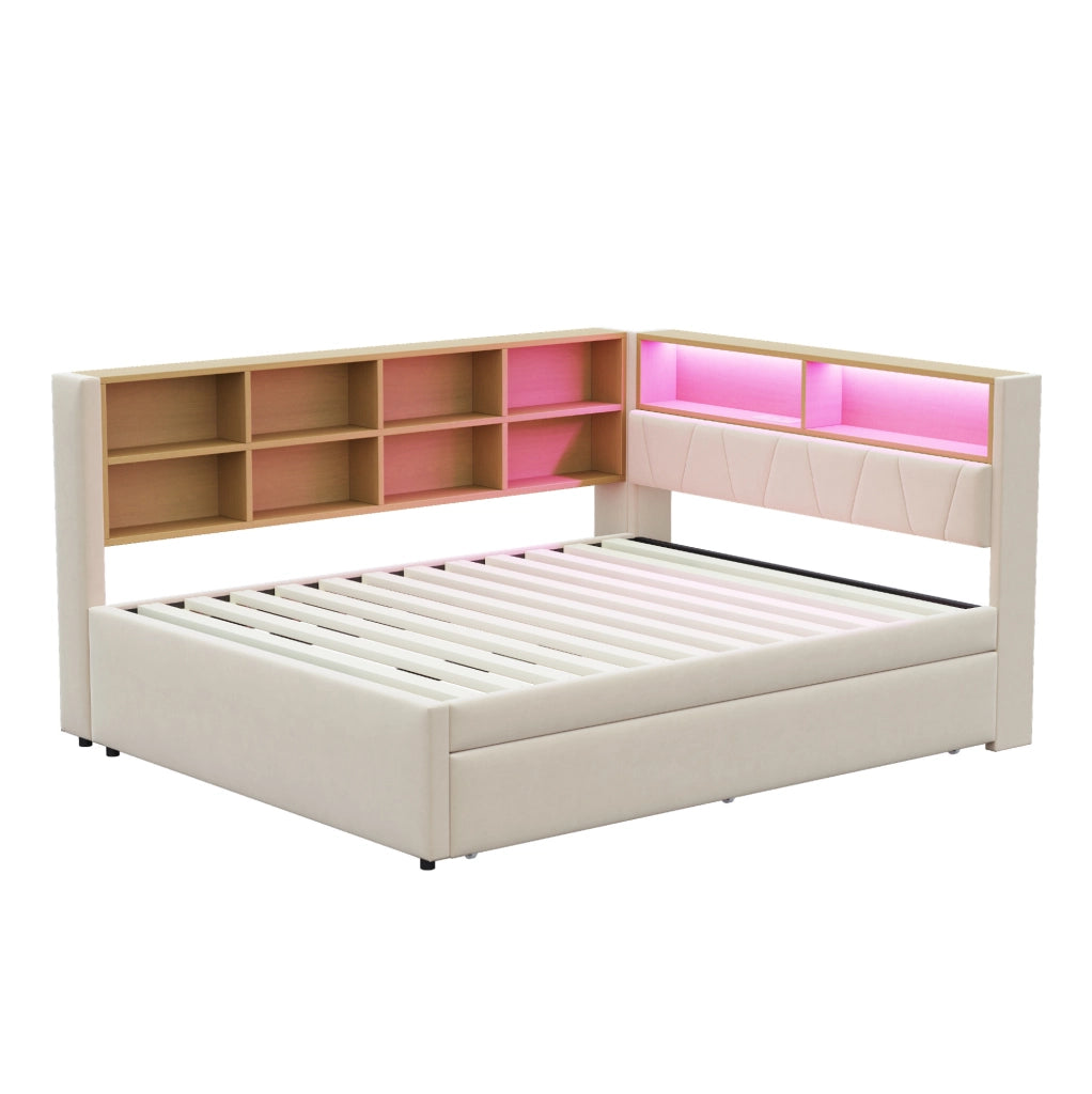 Divano letto 140x200 cm con letto estraibile 90x190 cm; LED e porte di ricarica in flanella