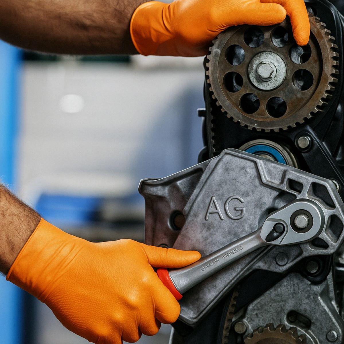 Guanti in nitrile arancioni senza polvere con texture a diamante, taglia L, 50 pezzi/scatola