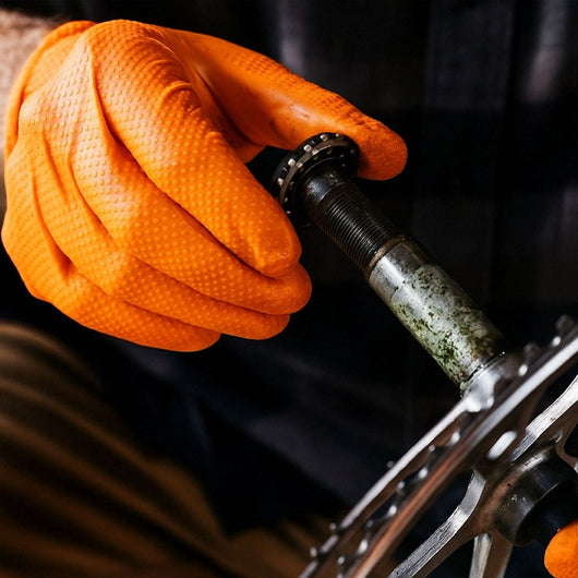 Guanti in nitrile arancioni senza polvere con texture di presa a diamante, taglia L 100 pezzi/scatola