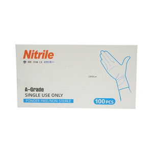 Guanti in nitrile blu senza polvere con texture antiscivolo sulle dita, taglia M 100 pezzi/scatola