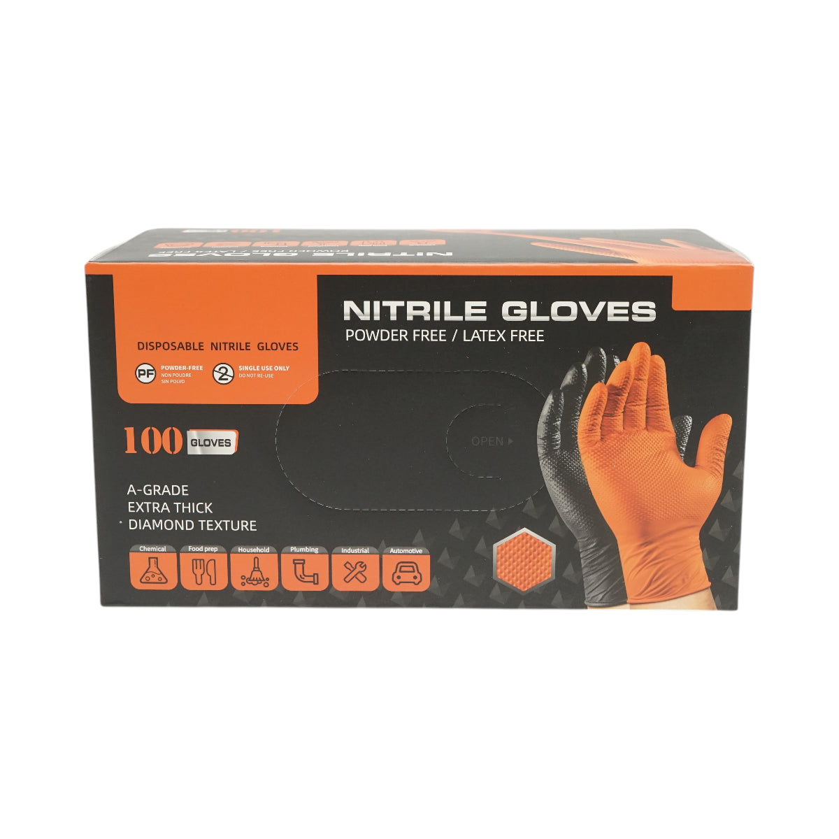 Guanti in nitrile neri senza polvere con texture a diamante, taglia S, 100 pezzi/scatola