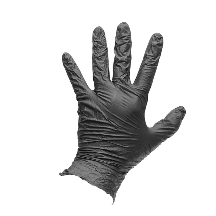 Guanti in nitrile neri senza polvere con texture antiscivolo sulle dita, taglia L 100 pezzi/scatola
