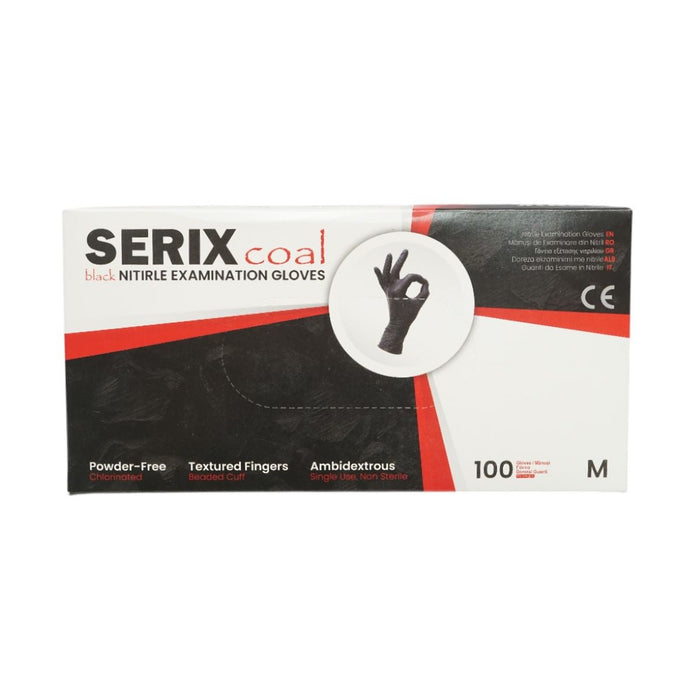 Guanti in nitrile neri senza polvere con texture antiscivolo sulle dita, taglia M 100 pezzi/scatola