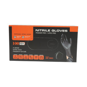 Guanti in nitrile neri senza polvere con texture antiscivolo sulle dita, taglia S 100 pezzi/scatola