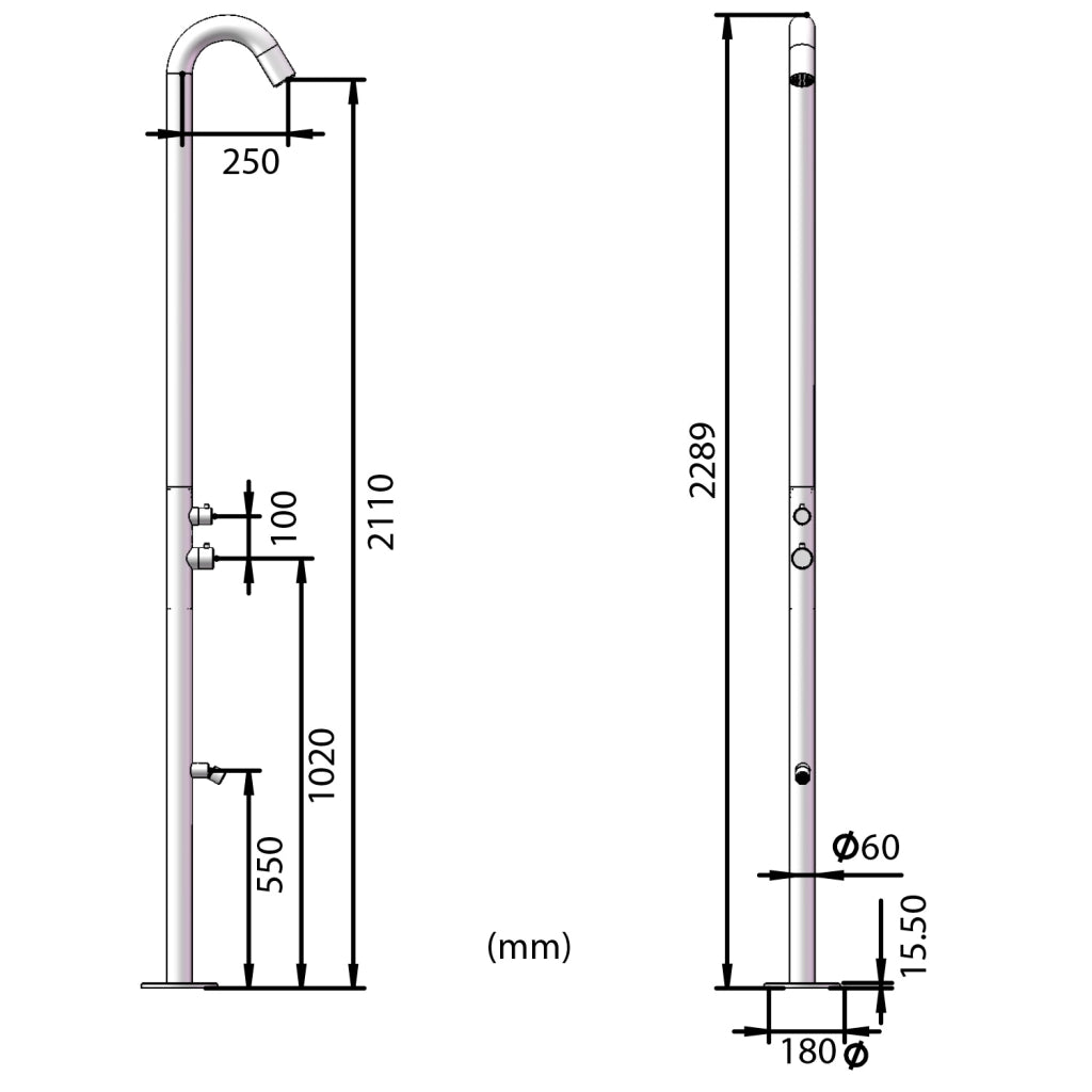 SINED Doccia Esterna Acciaio Inox 316L Nautico Bianco Miscelatore Caldo-Freddo e Lavapiedi Sistema C-BOX DOCCIA-QUARTU-BIANCA