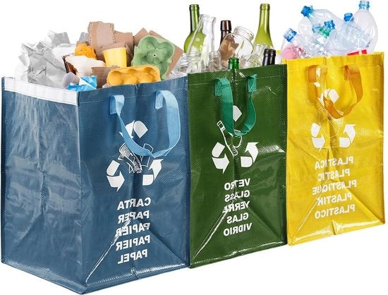 Sistema di separazione dei rifiuti a tre livelli - 40 litri - Plastica, Vetro, Carta - Sistema di riciclaggio - Deposito bottiglie.