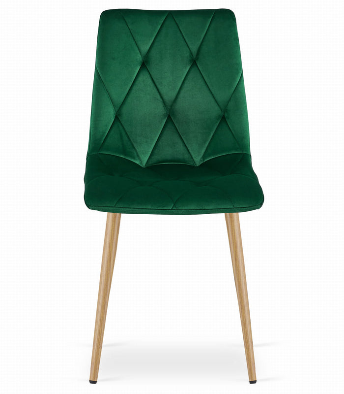 Sedia Valora TYRA in velluto verde scuro con gambe color legno x3
