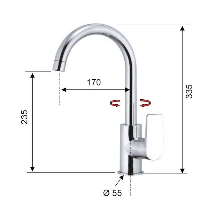 Rubinetto lavello con canna alta girevole - serie dream