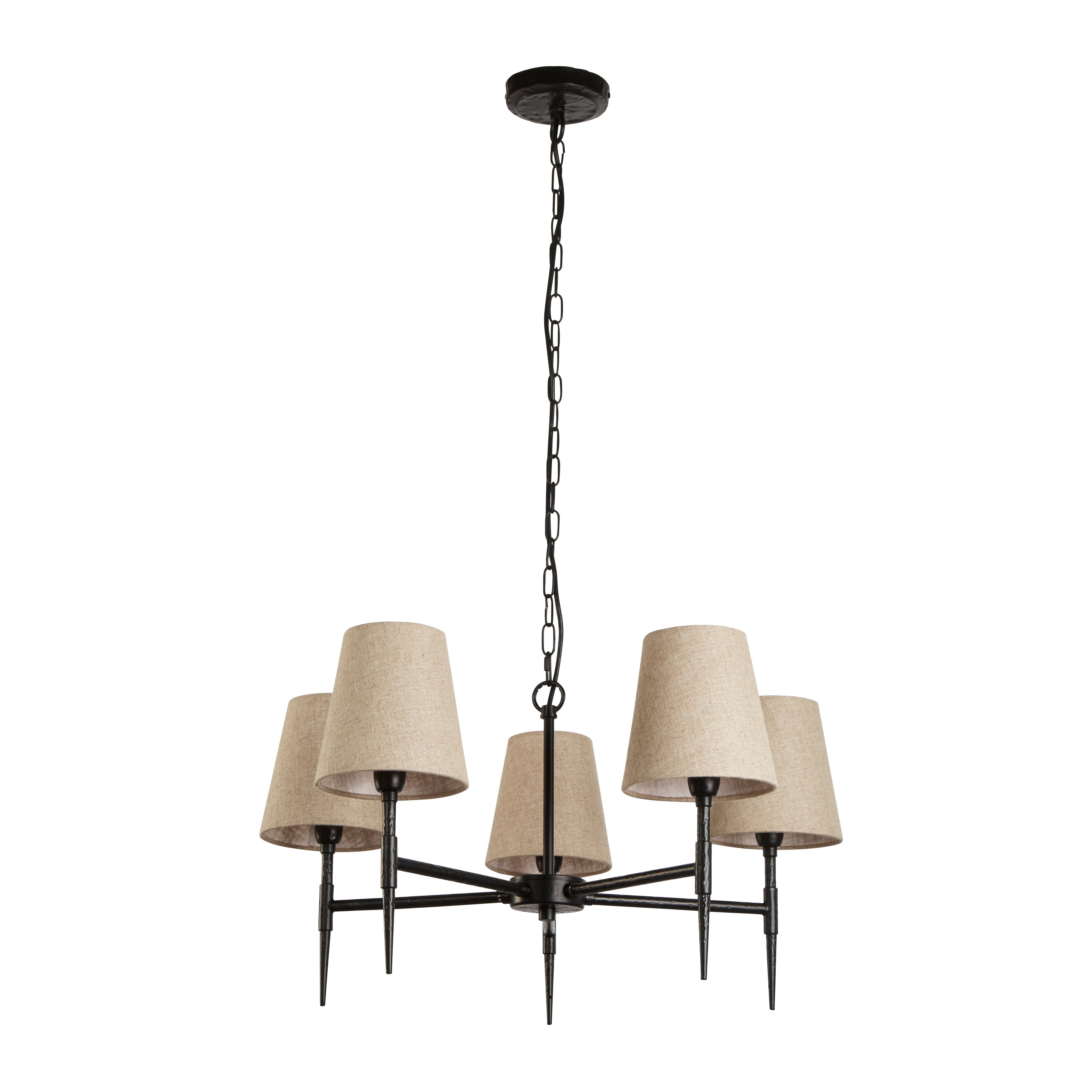 Lampadario Industrial-Nordico Gotico Acciaio Nero Tessuto 5 Luci E14