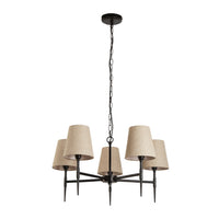 Lampadario Industrial-Nordico Gotico Acciaio Nero Tessuto 5 Luci E14