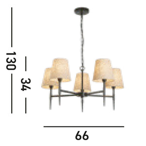 Lampadario Industrial-Nordico Gotico Acciaio Nero Tessuto 5 Luci E14