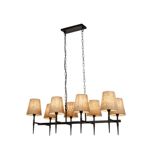 Lampadario Industrial-Nordico Gotico Acciaio Nero Tessuto 8 Luci E14