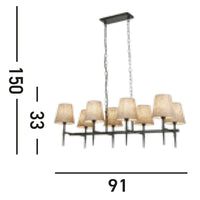 Lampadario Industrial-Nordico Gotico Acciaio Nero Tessuto 8 Luci E14
