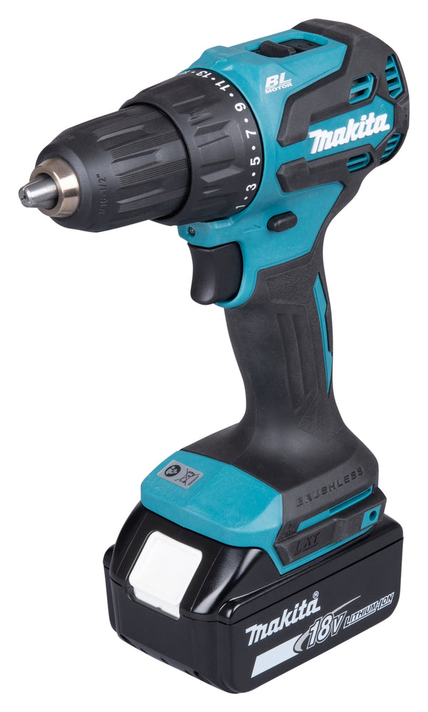 Makita DHP490RTJ Trapano a percussione 18V Brushless 65 Nm con due batterie 5,0 ah