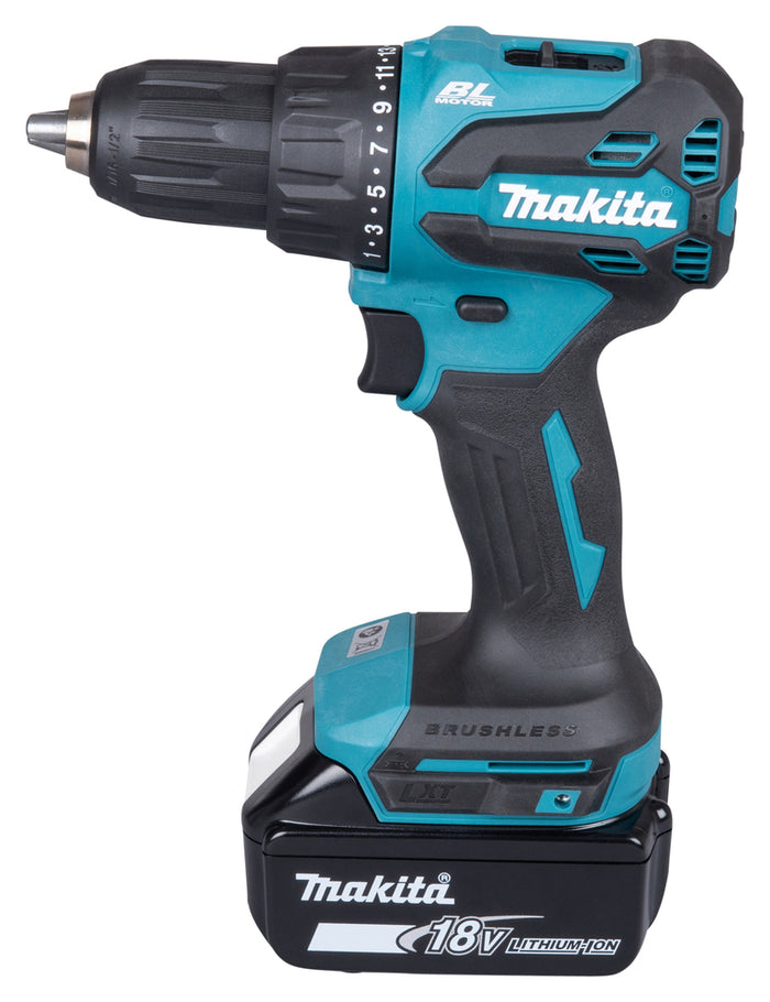 Makita DHP490RTJ Trapano a percussione 18V Brushless 65 Nm con due batterie 5,0 ah