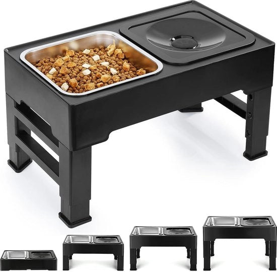 Ciotola per cani, alta, ciotola per alimentazione per cani, regolabile in altezza con 4 posizioni, ciotola per acqua senza schiuma e ciotola per cibo, acciaio inossidabile, set 1,6 l x 2, stazione per alimentazione per cani grandi, medi e piccoli