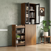 Mobile dispensa stretto 60×30×180 cm con ante in vetro, carrello estraibile e 4 ripiani