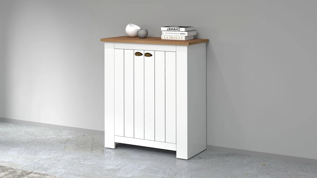 Scarpiera 2 Ante 84x42x100 cm Figo 2A Bianco Opaco/Rovere Wotan