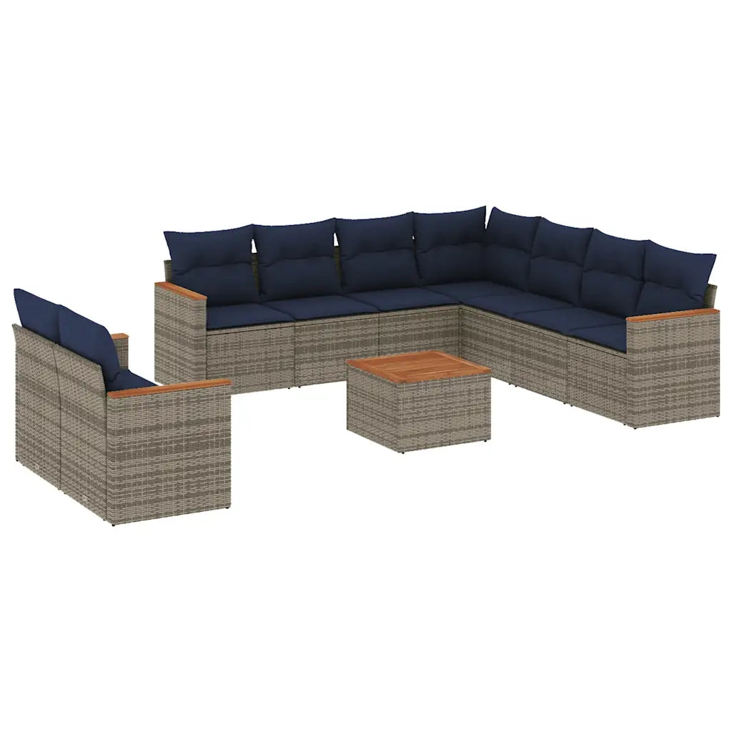 Set Divani da Giardino 10 pz con Cuscini Grigio in Polyrattan 3226110