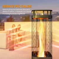 Stufa a Pellet da Esterno Potenza 6.86Kw con Base Antiscivolo, Tubo in Vetro e Rete in Metallo, Nero