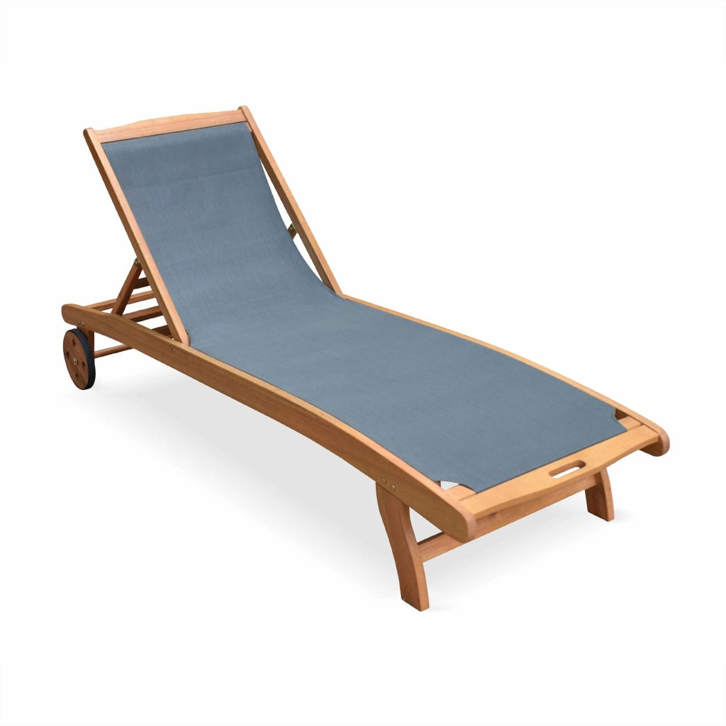 Set 2 lettini prendisole in legno multiposizione con ruote, antracite