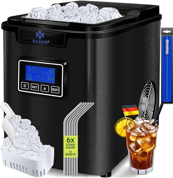 Macchina per blocchi di ghiaccio 150W | 12 kg per 24 ore | 3 formati blocchi di ghiaccio | 7 minuti preparazione | 2,2L serbatoio d'acqua | Display LCD | Auto-pulente