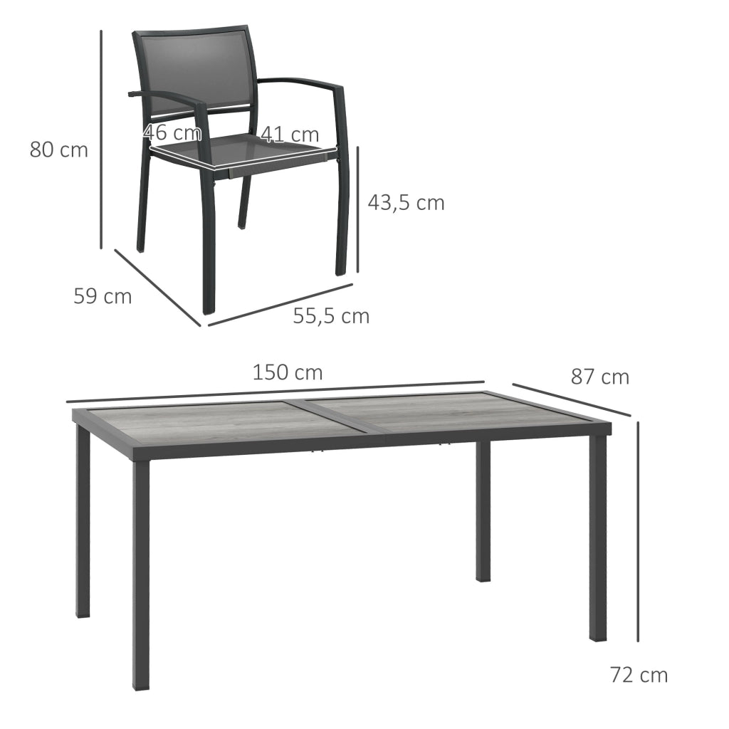 Set Giardino Sedia Tavolo 4 Posti ¨C zephmum ¨C Grigio 150x87x72 cm