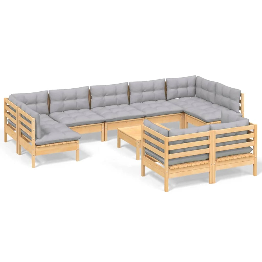 Set di mobili da giardino mobili da esterno 10 pezzi con cuscini grigio legno di pino massiccio 02_0015025