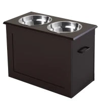 Ciotole Rialzate per Cani Grandi, Supporto Portaciotole in MDF con 2 Ciotole in Acciaio Inox, 60x30x41 cm, Marrone