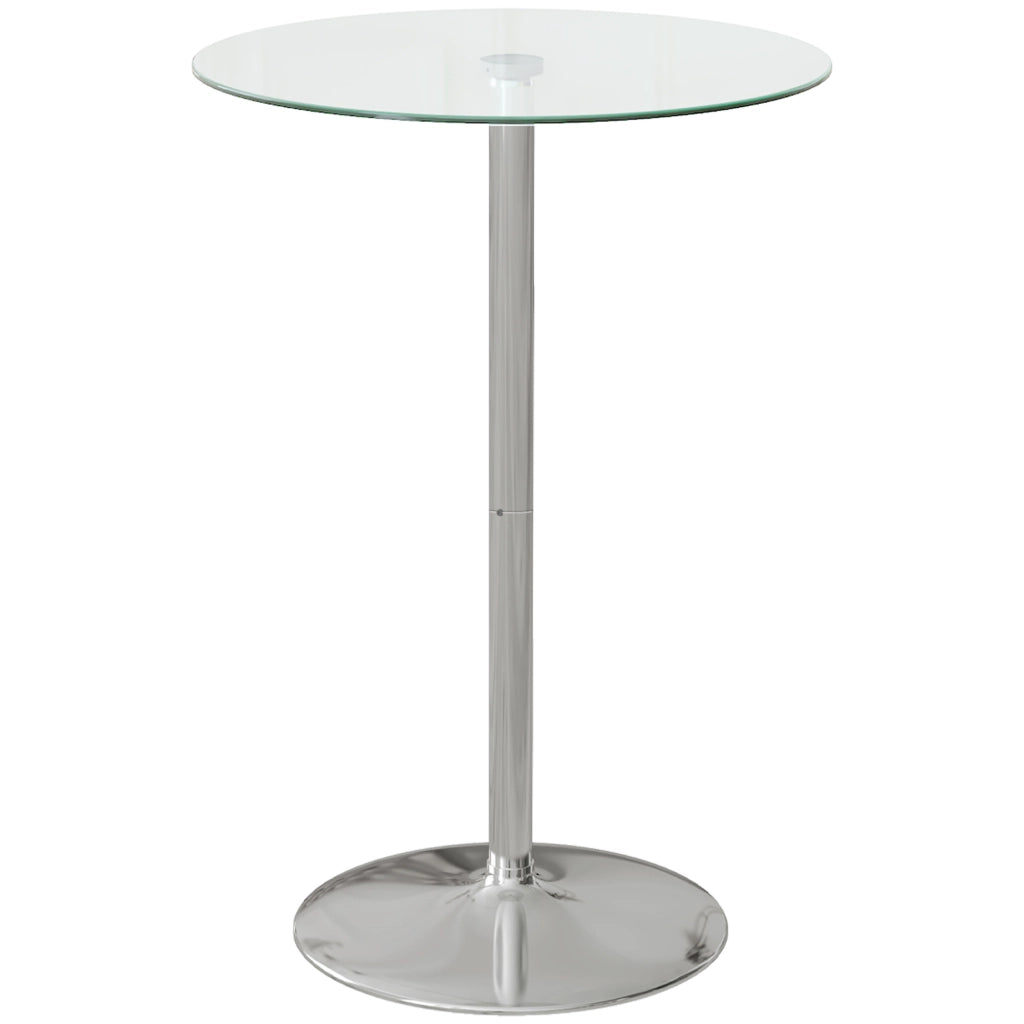 High Top Bar Table, Round Kitchen Table with Tempered Glass Top and Steel Base, Bistro Table for 2 People, Clear