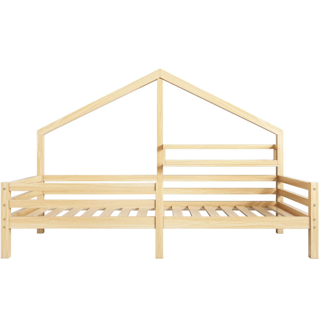 Letto a casetta per bambini con libreria 90x200 cm in pino naturale