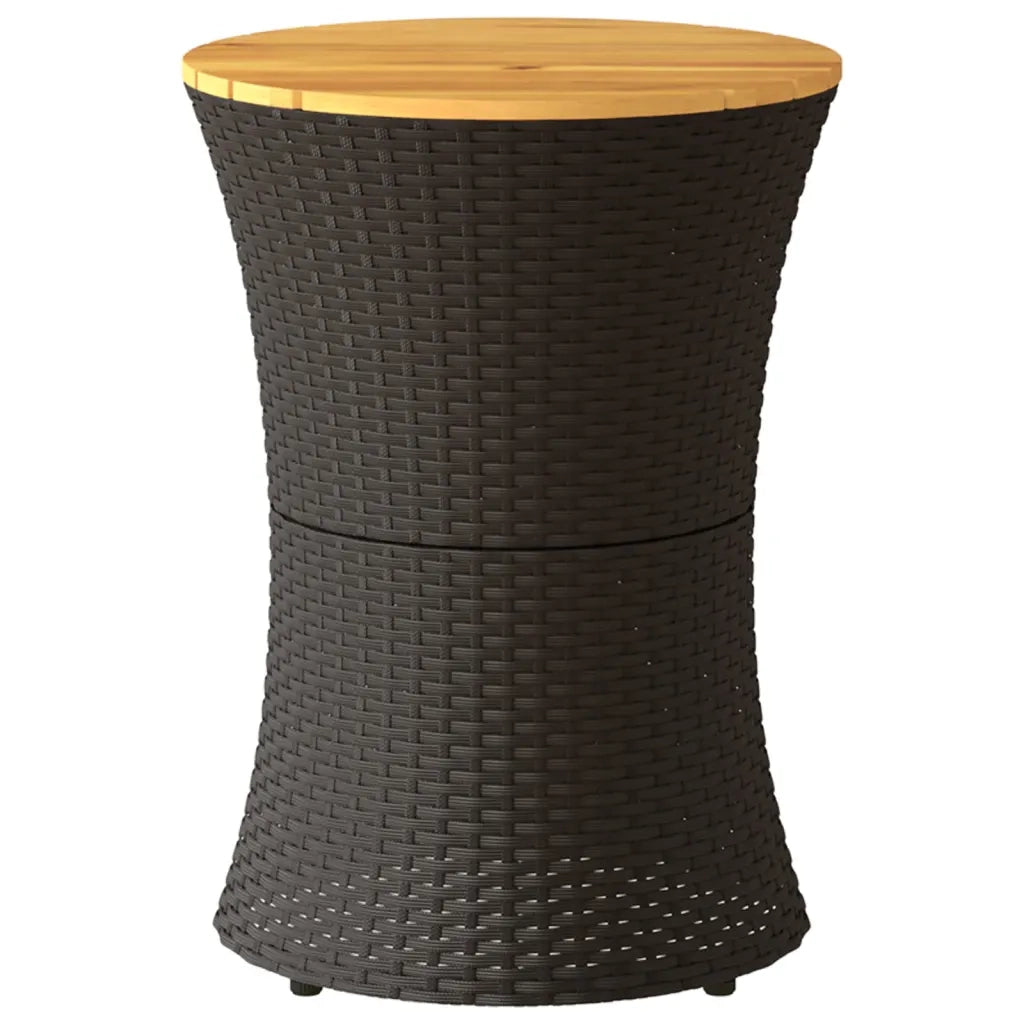 Tavolino Giardino Forma Tamburo Nero Polyrattan Legno Massello