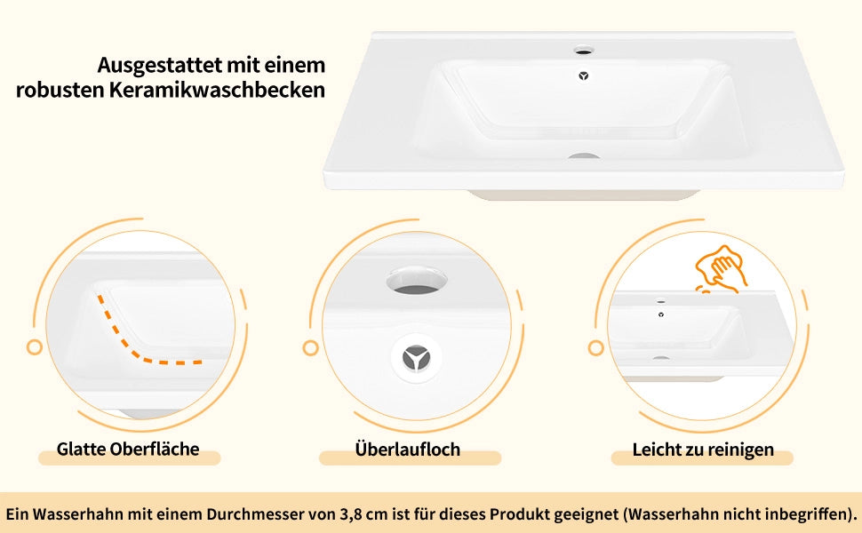 Mobile da Bagno con Lavabo in Ceramica, Cassetti e Ante ¨C Xylo ¨C Bianco e Oro
