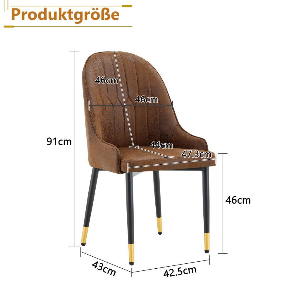 Set di 2 sedie da pranzo con schienale a fulmine in tessuto tecnologico marrone e metallo nero