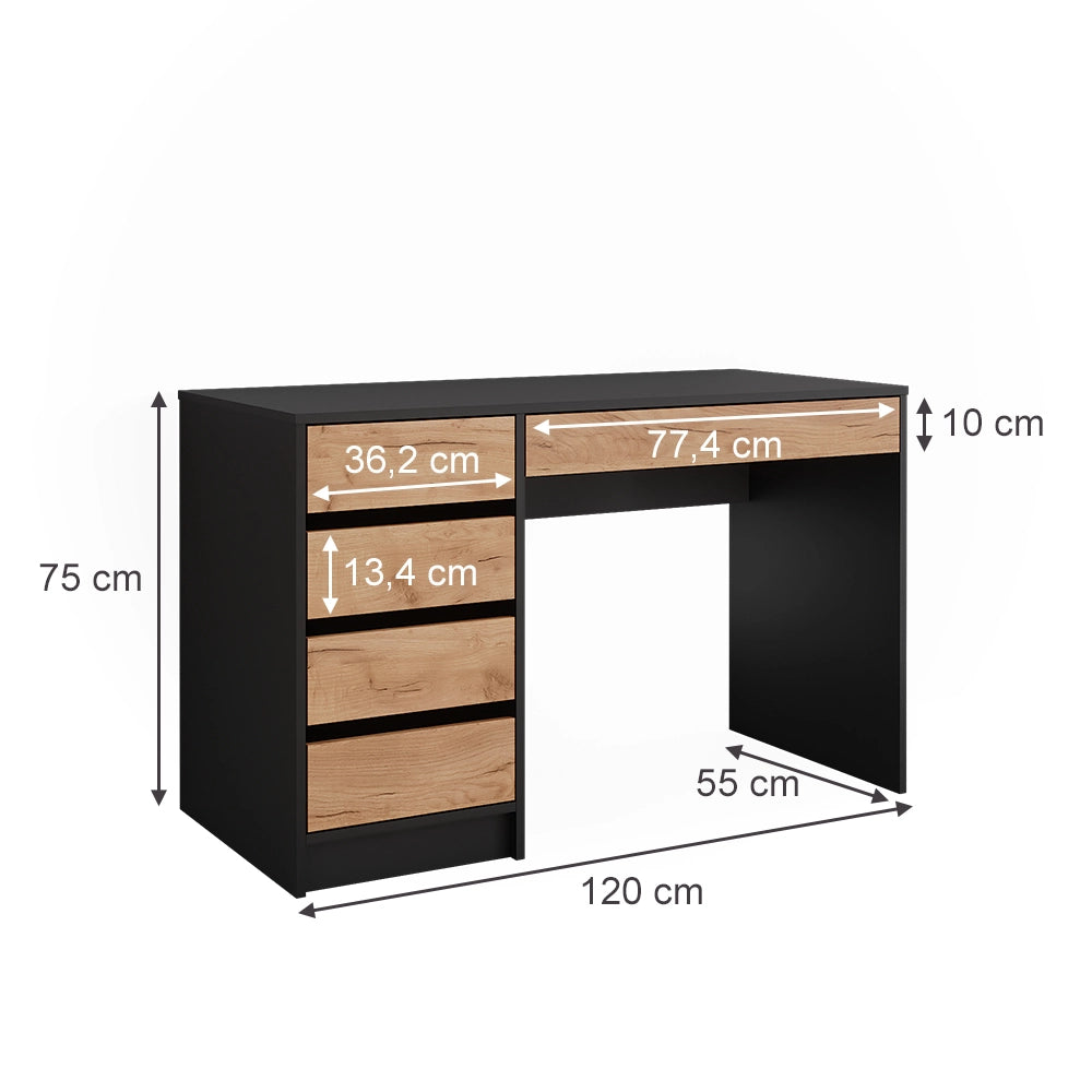 Vicco Tavolo da toilette Antracite/quercia dorata 120 x 75 cm Senza specchio