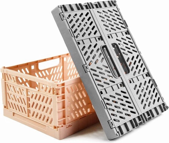 Scatole pieghevoli da 2, Cestino pieghevole in plastica, Cestino di archiviazione pieghevole, Scatole pieghevoli resistenti, Scatole di archiviazione per cucina, camera da letto, studio (rosa+grigio, 30 x 20 x 12 cm)
