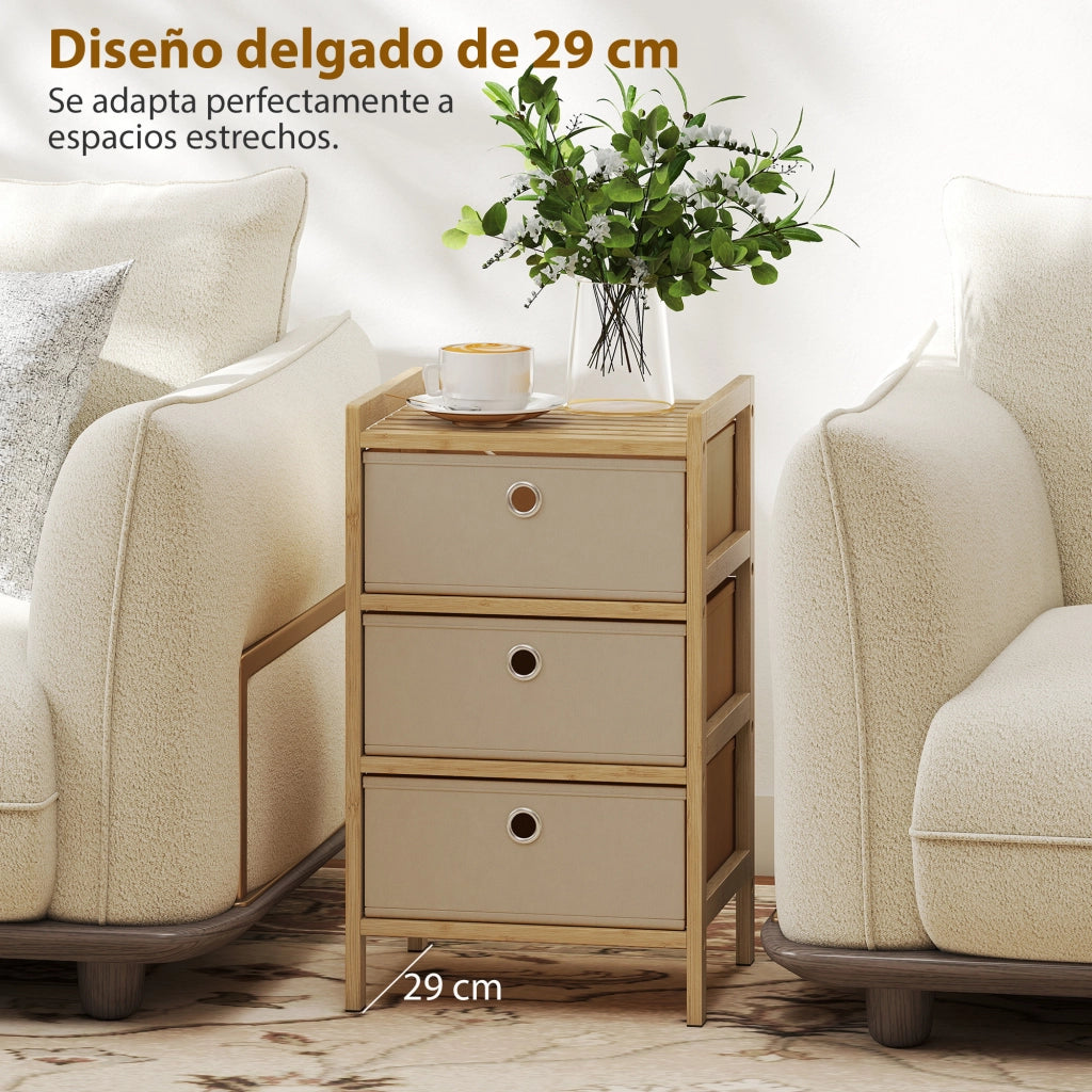 C¨®moda con 3 cassetti in tessuto e struttura in bamb¨´ ¨C zephmum ¨C crema/naturale