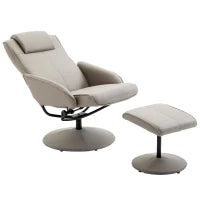 Poltrona Relax Reclinabile con Pouf Poggiapiedi Abbinato e Rivestimento in Finta pelle, 71x78x101cm, Grigia