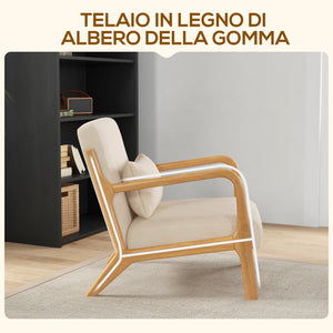 Poltrona in Stile Scandinavo 61x78x76 cm Struttura in Legno Rivestimento in Velluto Beige