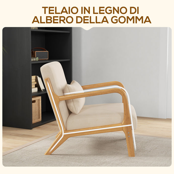 Poltrona in Stile Scandinavo 61x78x76 cm Struttura in Legno Rivestimento in Velluto Beige