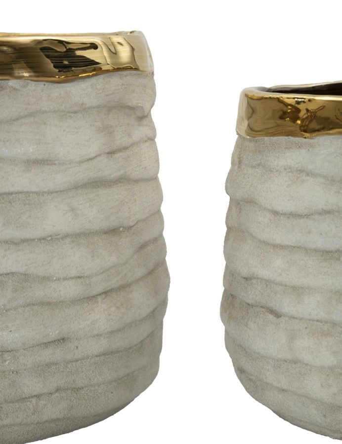 Cachepot Lima Alti Tris Ø23x17,5 cm in Ceramica Grigio e Oro