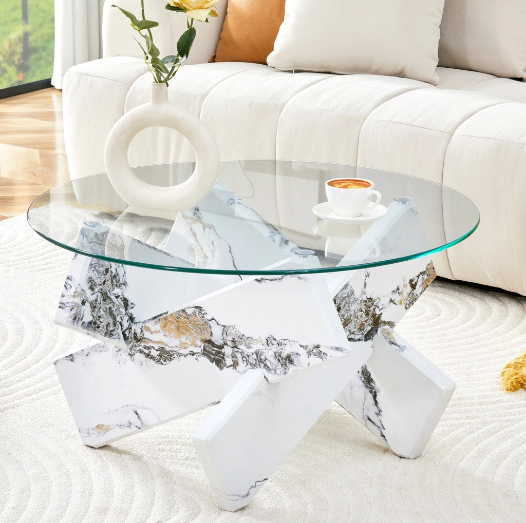 Tavolino da caffè rotondo in vetro e MDF Ø79 cm