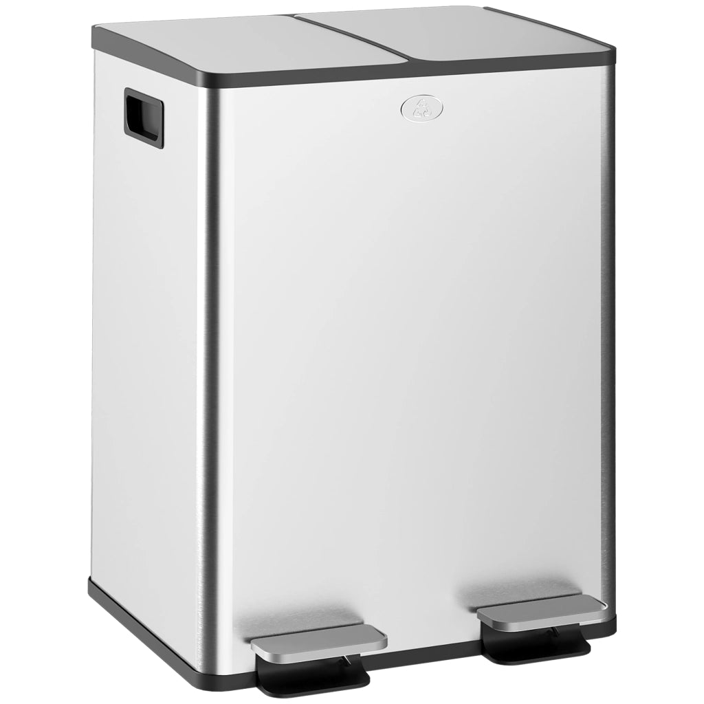Cestino Rifiuti Acciaio Inox 2x20L Pedale ¨C zephmum ¨C Argento
