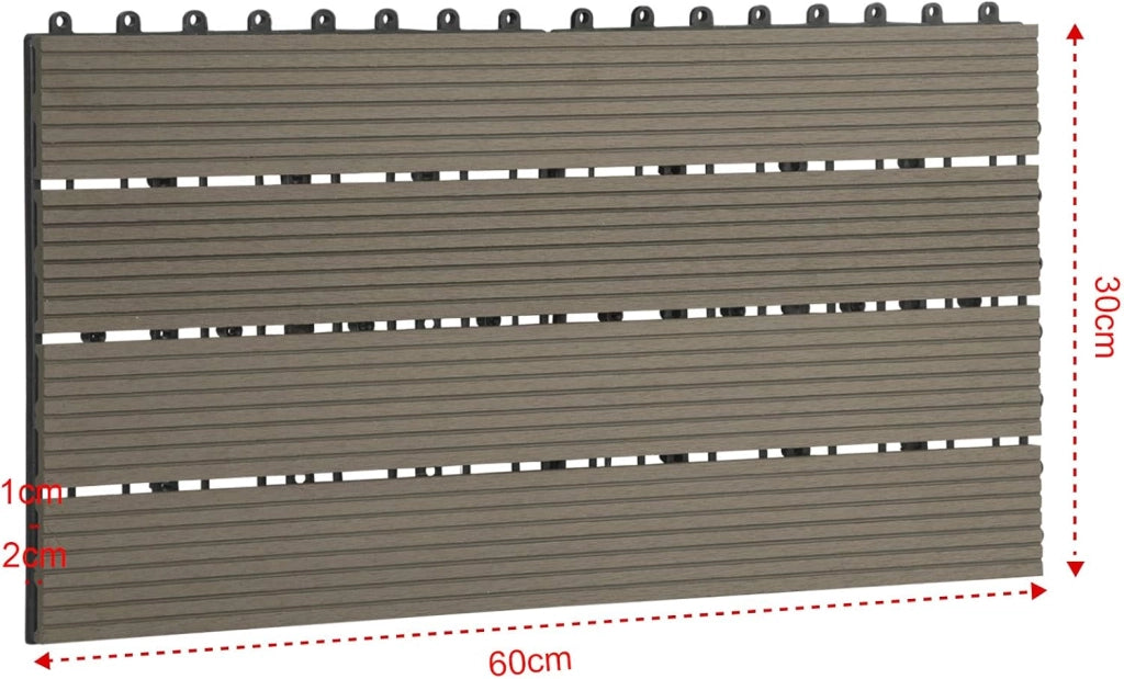 12 Pezzi Piastrella per Pavimento da Giardino Terrazza Pavimento ad Incastro per Casa Fai da Te Pavimentazione in WPC 30x60 cm Marrone