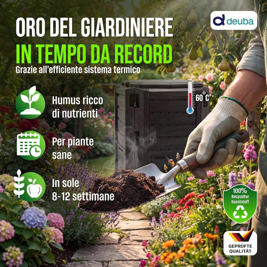 ® Compostiera 380L Compostaggio Veloce 72x72x83cm Composter Rapido Resistente alle Intemperie