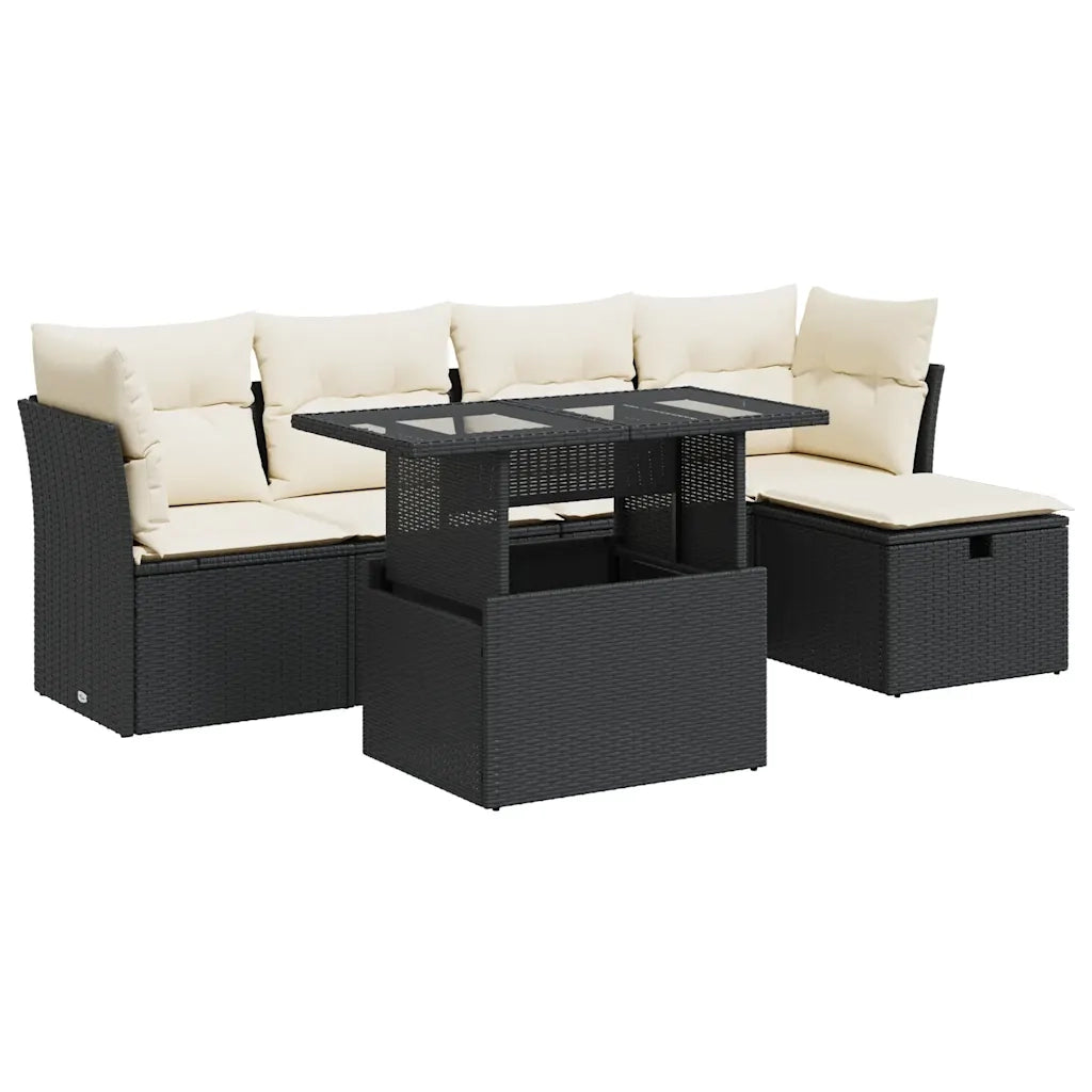 Set Divano da Giardino 6 pz con Cuscini Nero in Polyrattan 3327766