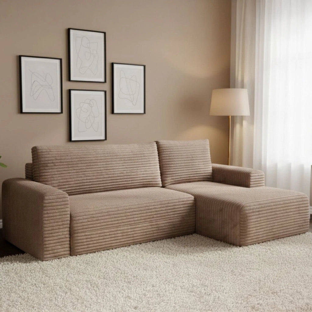 Folgarida, Divano Letto con Penisola Contenitore, 268x163 cm Beige