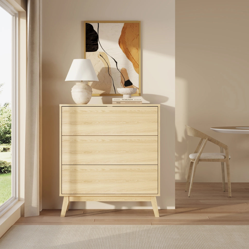 Cassettiera Aastmabospoo Comò a 3 Cassetti 90 x 80 x 40 cm - Effetto Rovere Chiaro [en.casa]